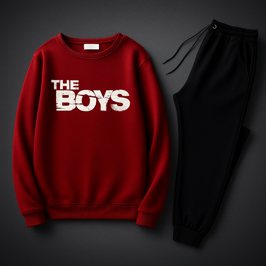 The Boys Printed Winter Track Suit For Boys Maroon Color