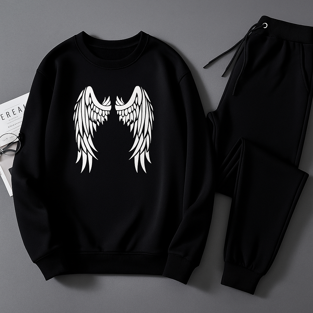 Wings Printed Winter Track Suit For Boys Black Color