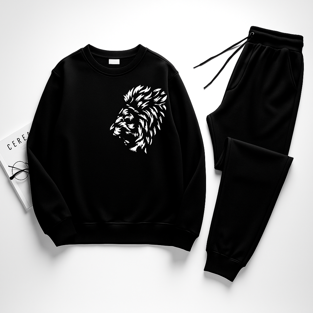 Lion Printed Winter Track Suit For Boys Black Color