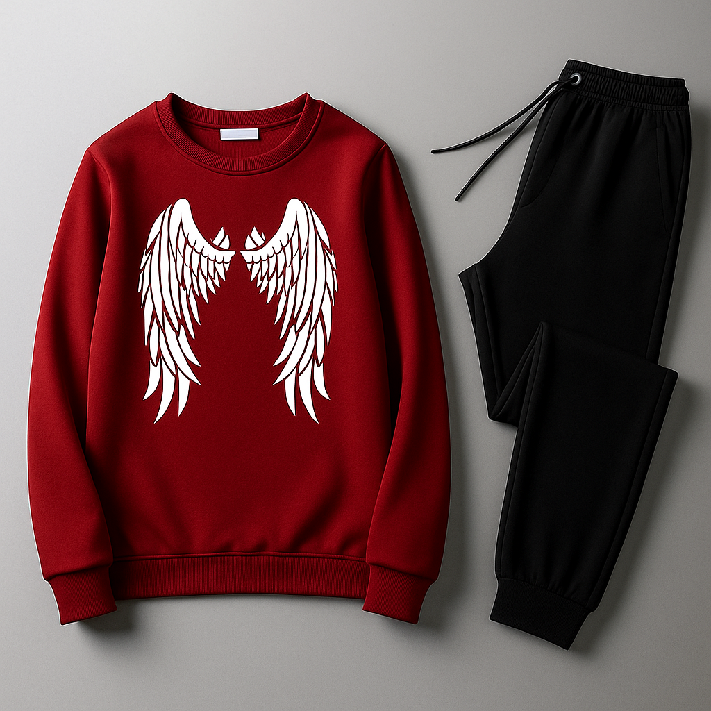 Wings Printed Winter Track Suit For Boys Maroon Color