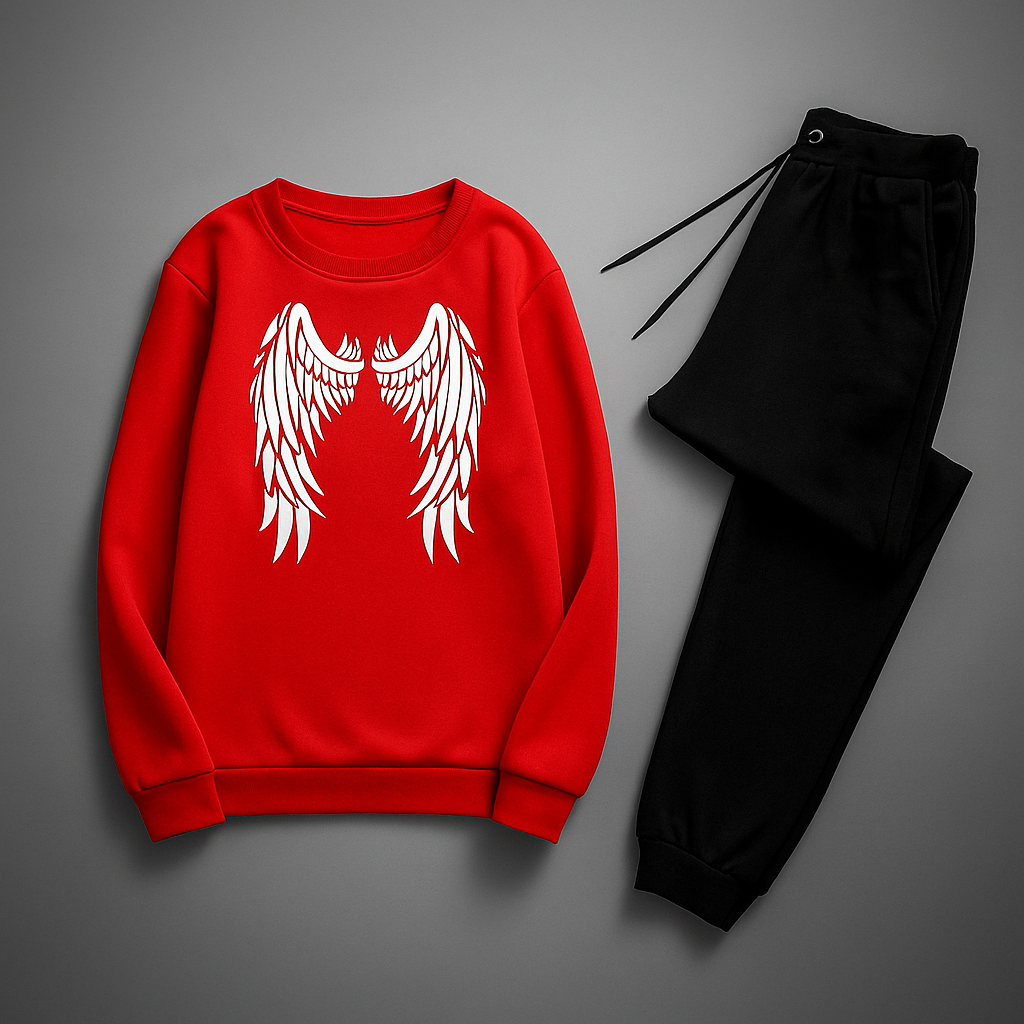Wings Printed Winter Track Suit For Boys Red Color