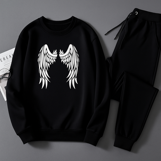 Wings Printed Winter Track Suit For Boys Black Color