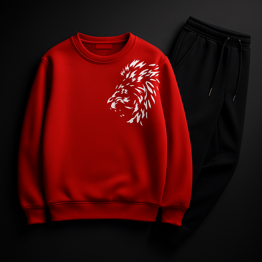 Lion Printed Winter Track Suit For Boys Red Color