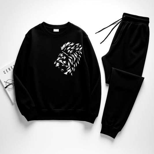 Lion Printed Winter Track Suit For Boys Black Color
