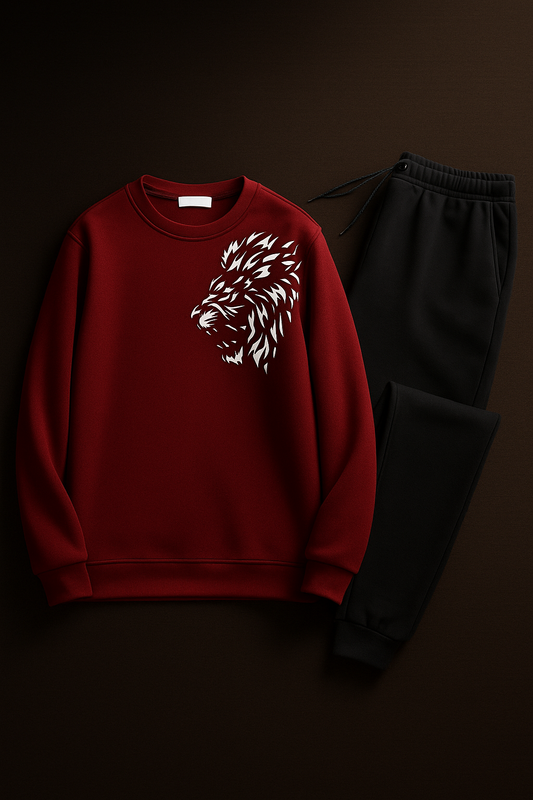 Lion Printed Winter Track Suit For Boys Maroon Color