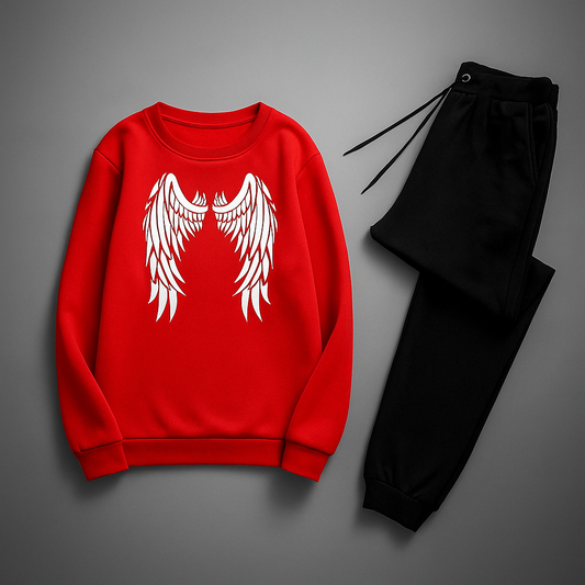 Wings Printed Winter Track Suit For Boys Red Color